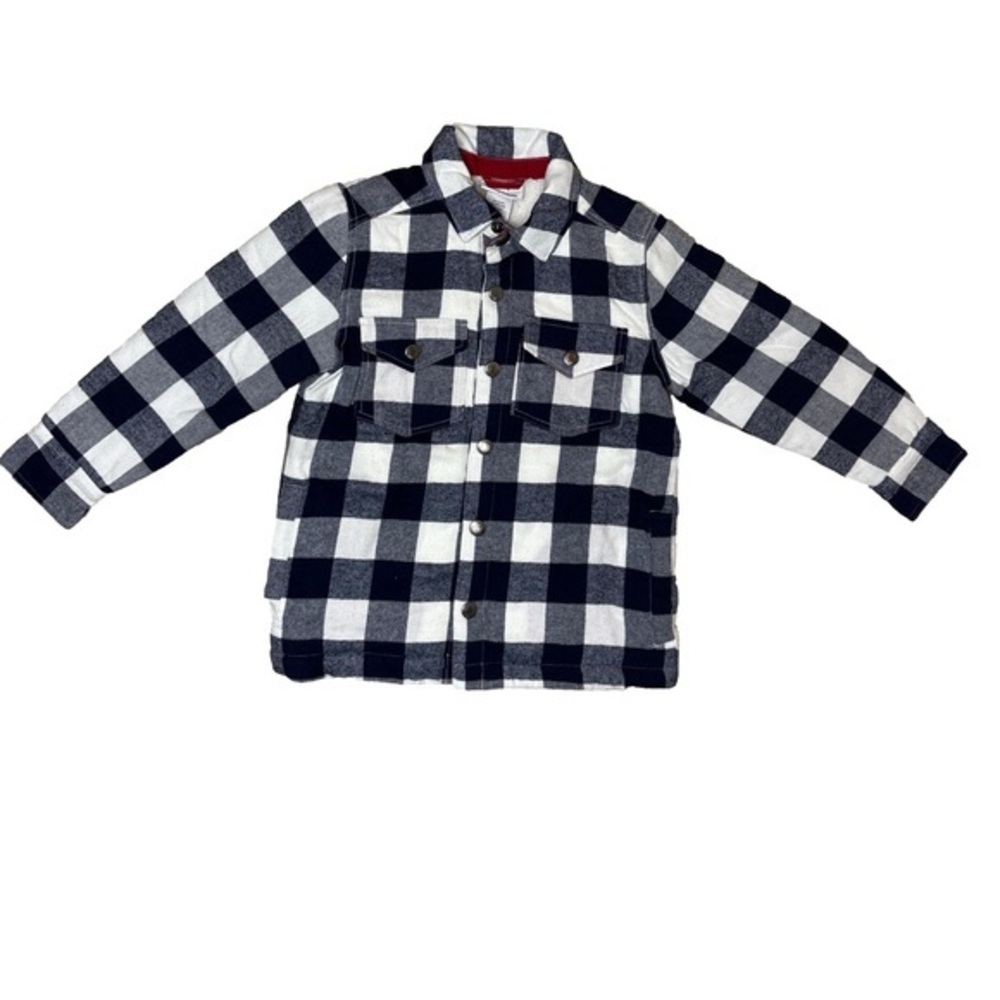 ⭐️ NWT- Tommy Bahama Kids Navy and White Plaid fleece lined shirt- small (5/6)